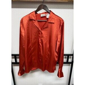 Vintage Kathy Lee collection silk button down dress shirt orange Size XL fall